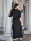 Diane High Slit Roll-tab Sleeve Notched Neck Maxi Dress