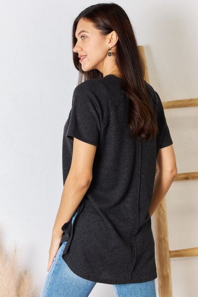 Zena Waffle Knit Short Sleeve Slit T-Shirt