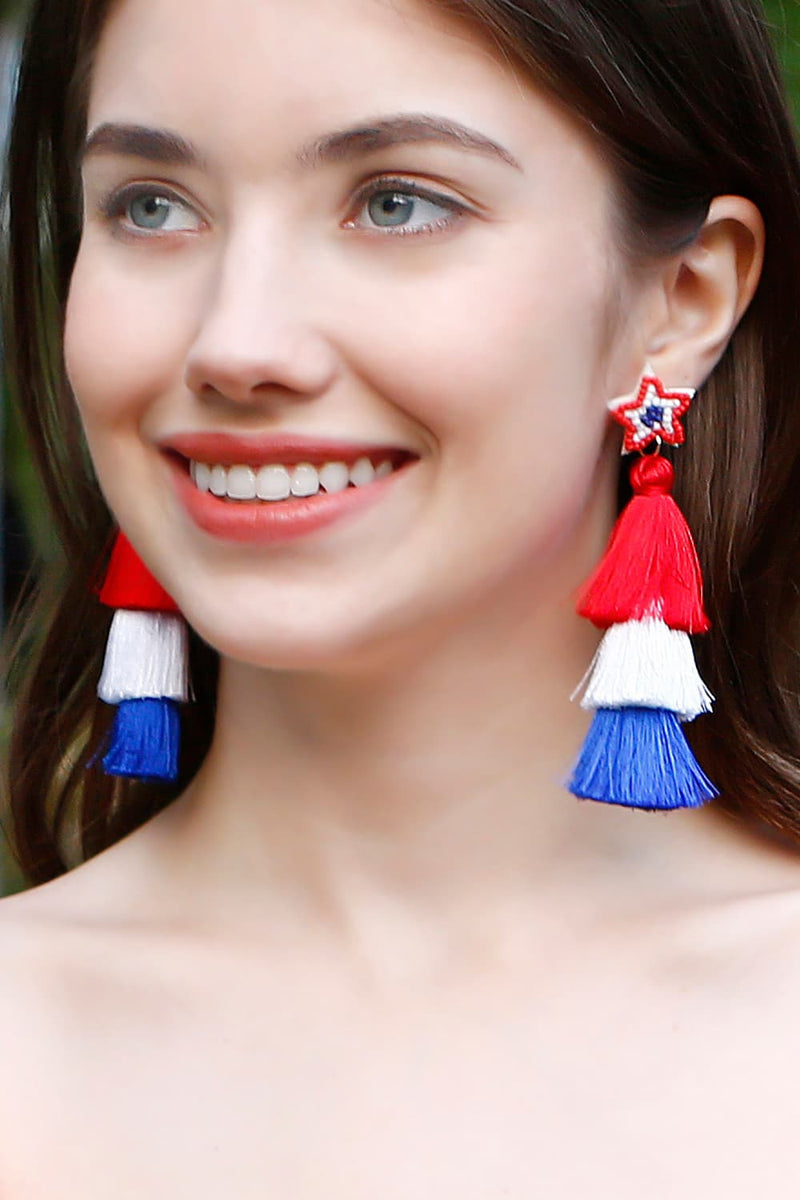 Beaded Star Tassel Dangle Earrings