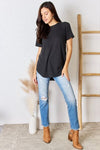 Zena Waffle Knit Short Sleeve Slit T-Shirt