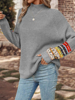 Geometric Turtleneck Long Sleeve Slit Sweater