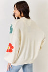 Open Front Flower Pattern Long Sleeve Sweater Cardigan