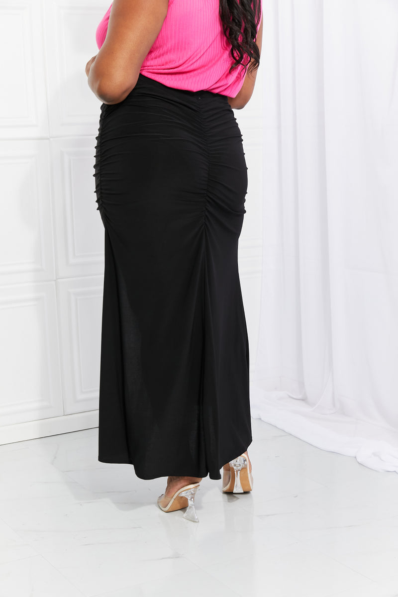 Ruched Slit Maxi Skirt in Black