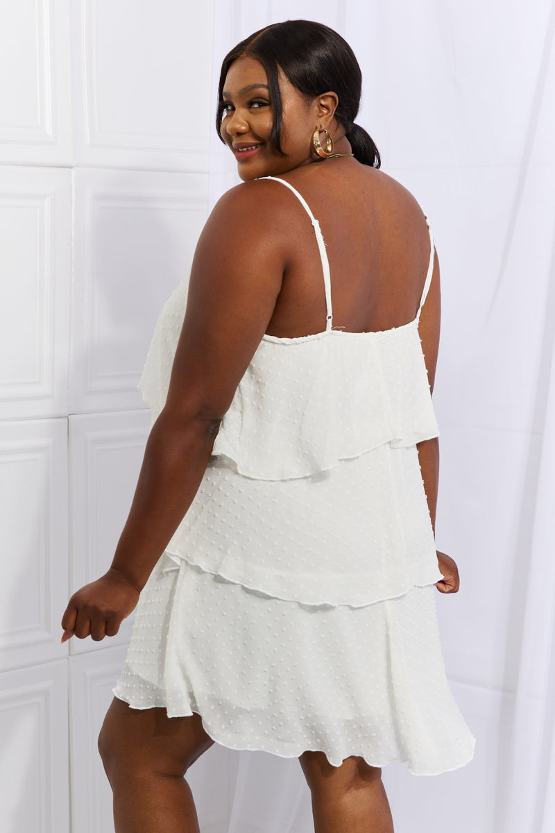 By The River Cascade Ruffle Style Cami Dress in Soft White