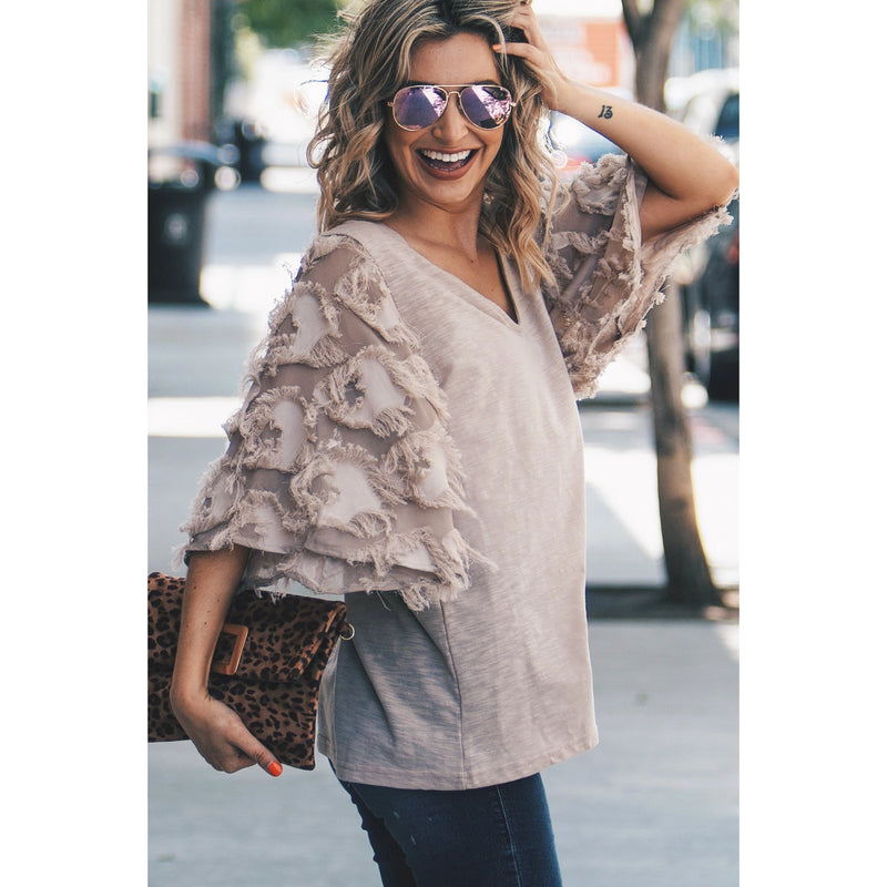 STEVIE BELL SLEEVE TOP- Taupe