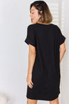 Rolled Short Sleeve V-Neck Dress - black