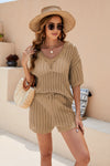Openwork V-Neck Top and Shorts Set
