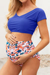 Floral Two-Tone Two-Piece Maternity Swimsuit