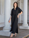 Diane High Slit Roll-tab Sleeve Notched Neck Maxi Dress