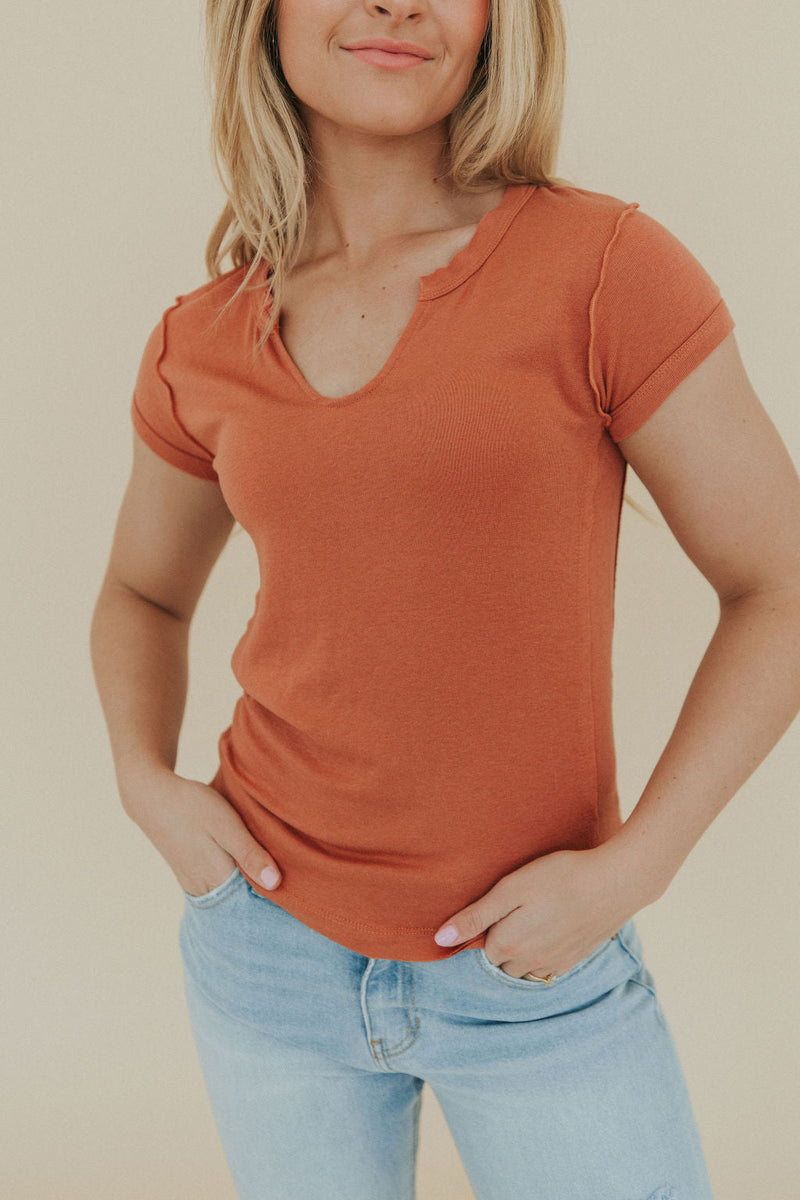 Not Over You V-Neck Tee - Rust