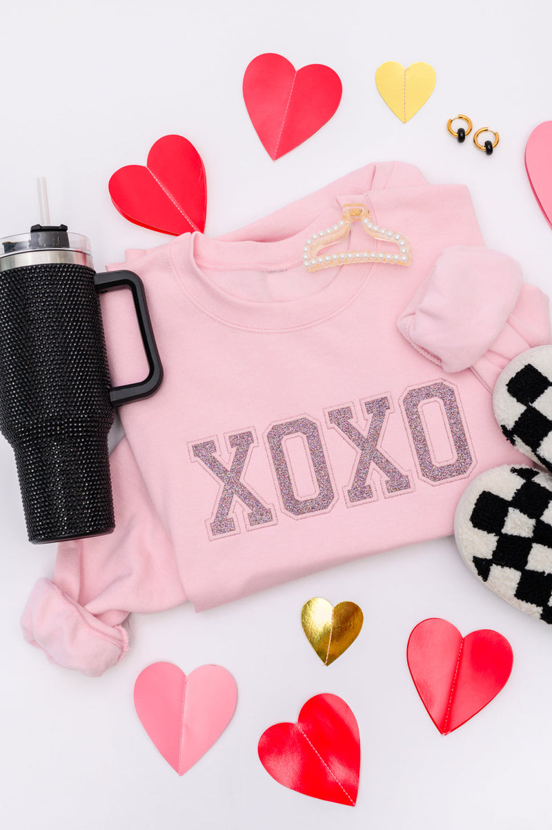 PREORDER: Embroidered XOXO Glitter Sweatshirt in Four Colors