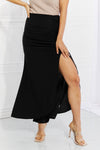 Ruched Slit Maxi Skirt in Black
