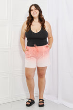 In The Zone Full Size Dip Dye High Waisted Shorts in Coral