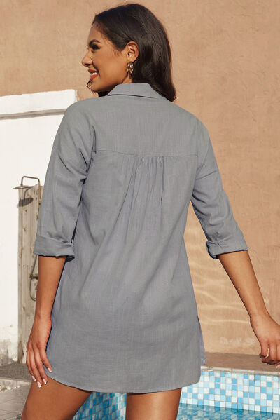 Button-Up Longline Shirt with Breast Pockets