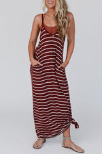 Pocketed Striped Scoop Neck Maxi Cami Dress