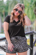 Spot On Leopard Drawstring Everyday Shorts in Charcoal