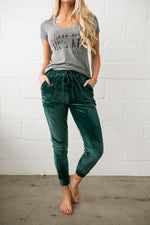 Very Velvety Velour Joggers In Green- All Sales Final